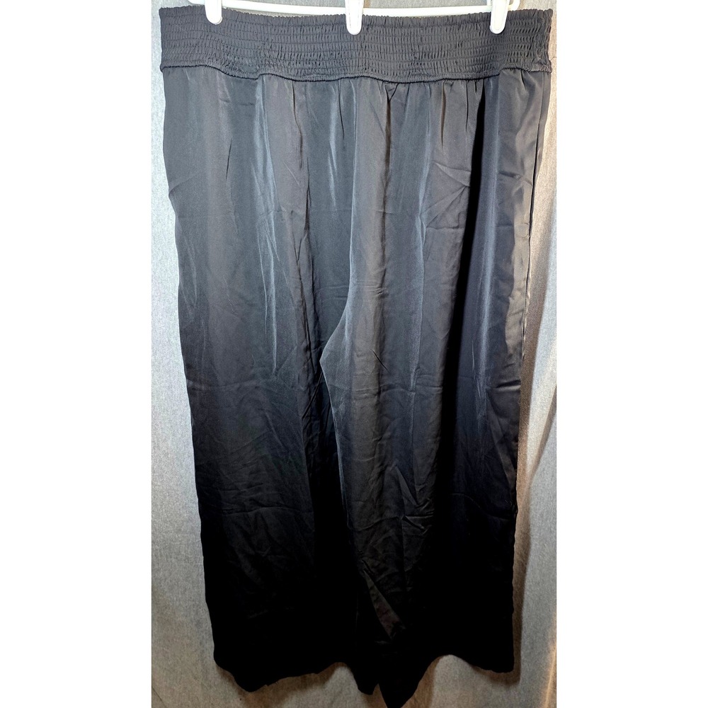 Wide Leg Pants PLus Size 3X XXX Black Smocked Waist High Rise‎ Flowy Lightweight